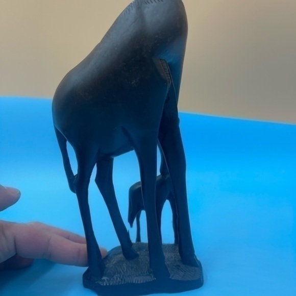 Hand Carved Giraffe and Baby Wood Sculpture - Picture 2 of 3